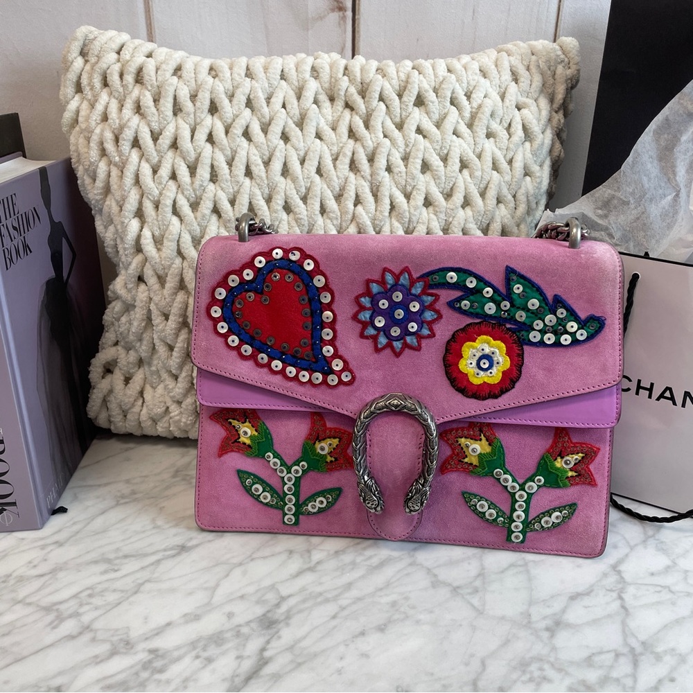 Gucci Pink Suede Dionysus Shoulder Bag